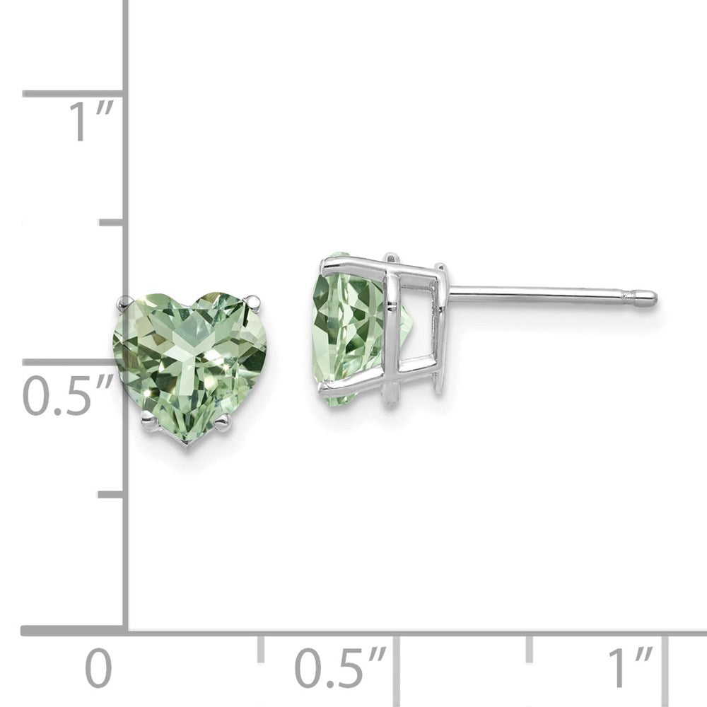 14k White Gold 7mm Heart Green Quartz Earrings