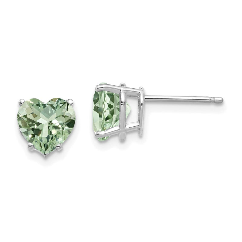 14k White Gold 7mm Heart Green Quartz Earrings