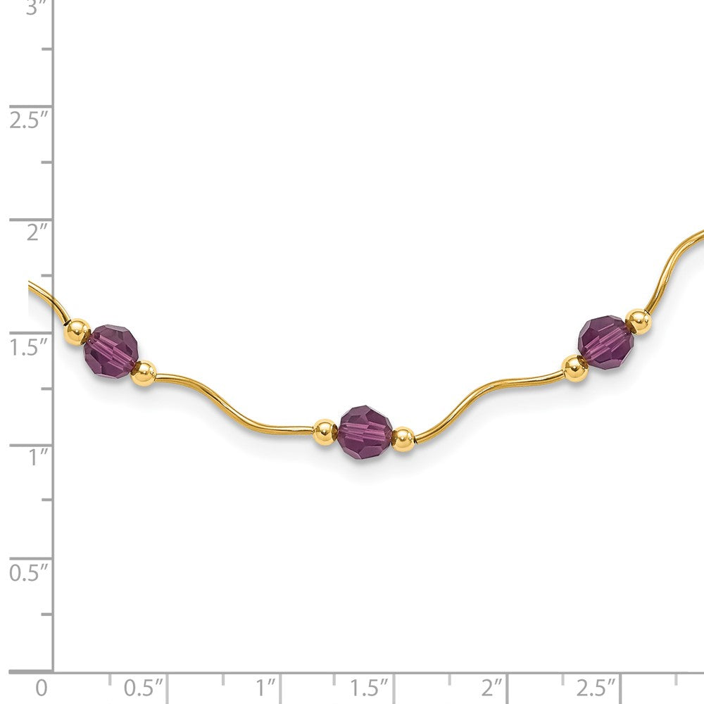 14K Yellow Gold Purple Crystal Bead W/ 2 In Extension Necklace