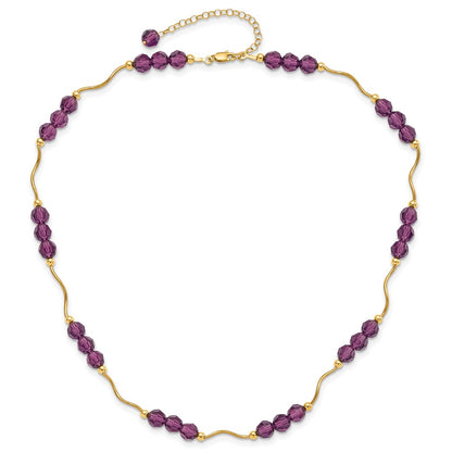 14K Yellow Gold Purple Crystal Bead 2 In Extension Necklace