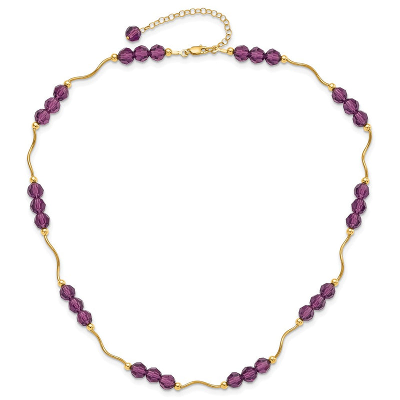 14K Yellow Gold Purple Crystal Bead 2 In Extension Necklace