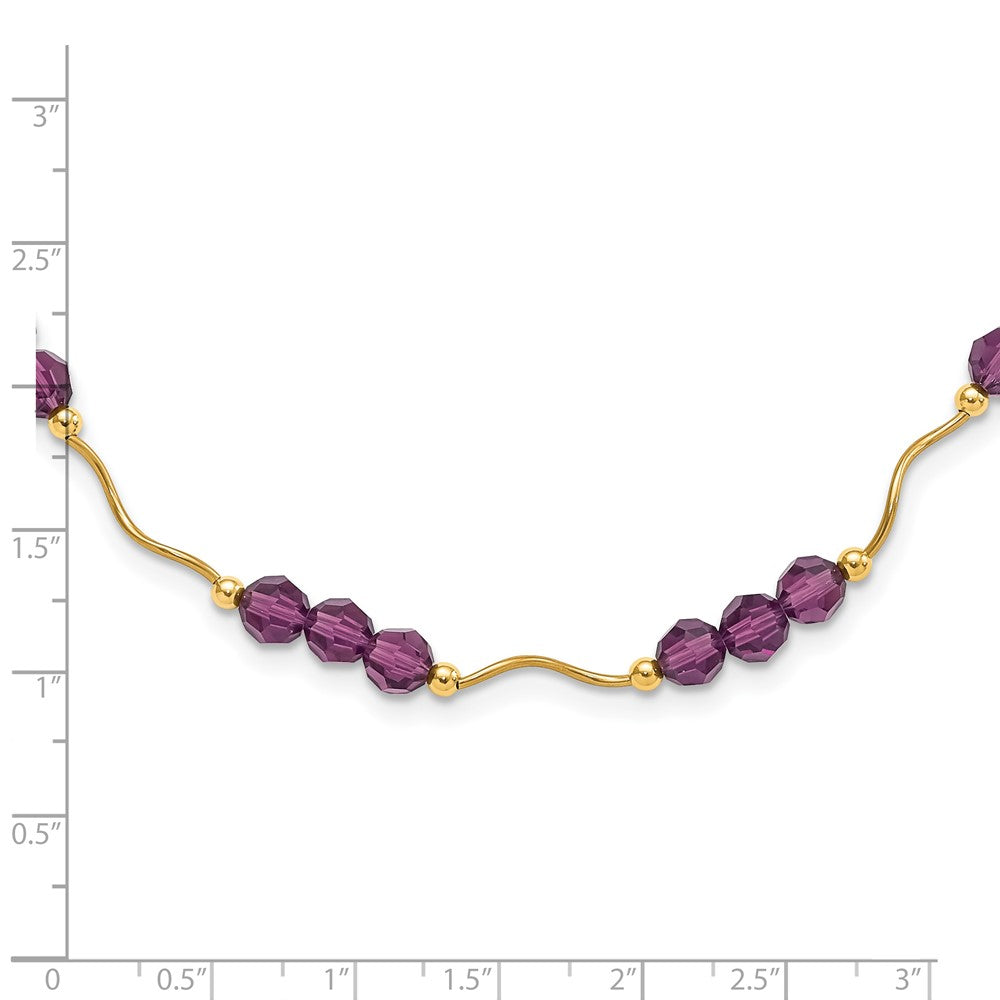 14K Yellow Gold Purple Crystal Bead 2 In Extension Necklace