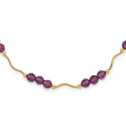 14K Yellow Gold Purple Crystal Bead 2 In Extension Necklace