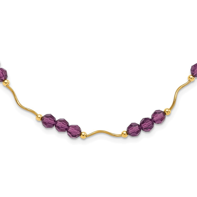 14K Yellow Gold Purple Crystal Bead 2 In Extension Necklace