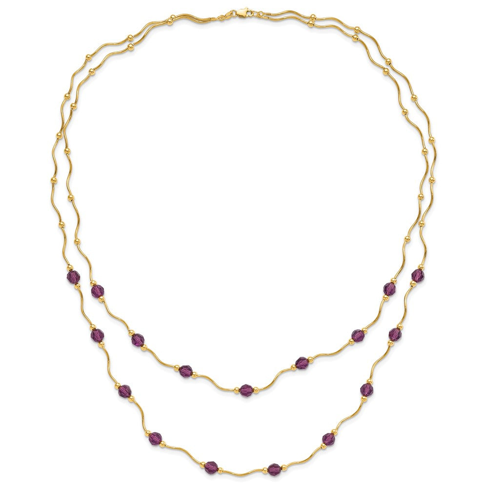 14K Yellow Gold 14Ky Spiral Bead & Purple Crystal Multistrand Necklace