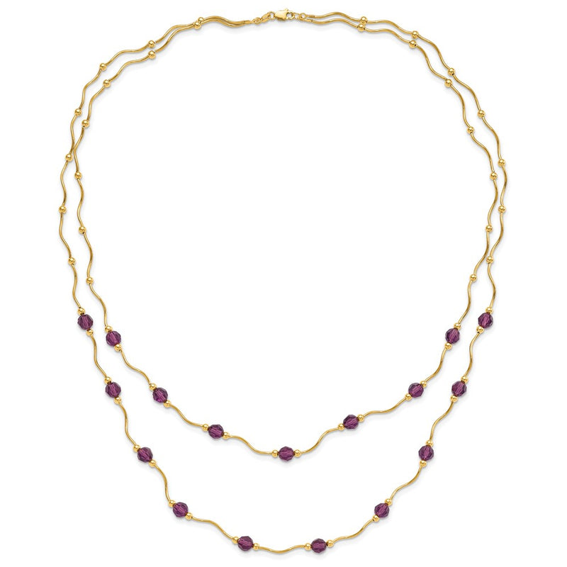 14K Yellow Gold 14Ky Spiral Bead & Purple Crystal Multistrand Necklace