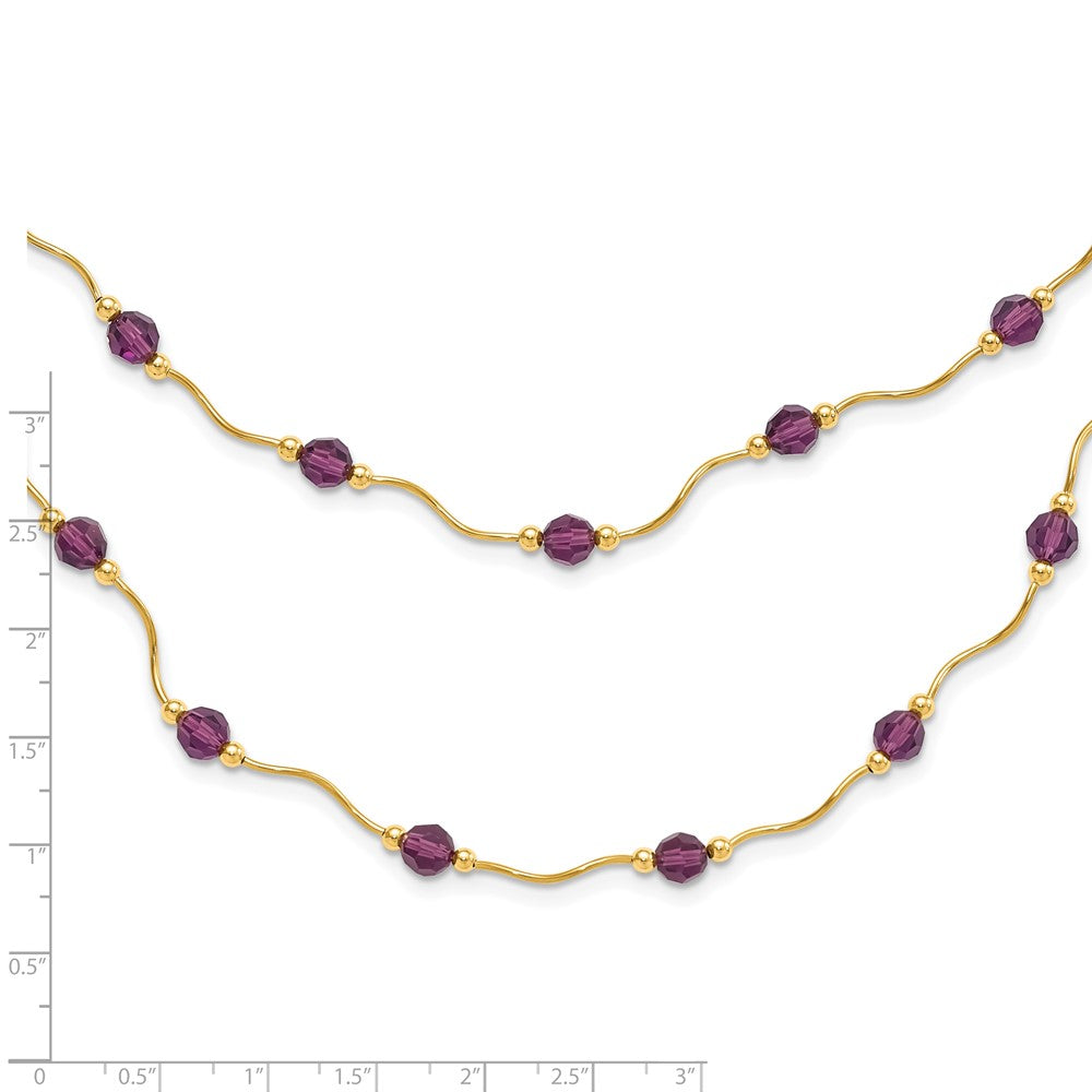 14K Yellow Gold 14Ky Spiral Bead & Purple Crystal Multistrand Necklace