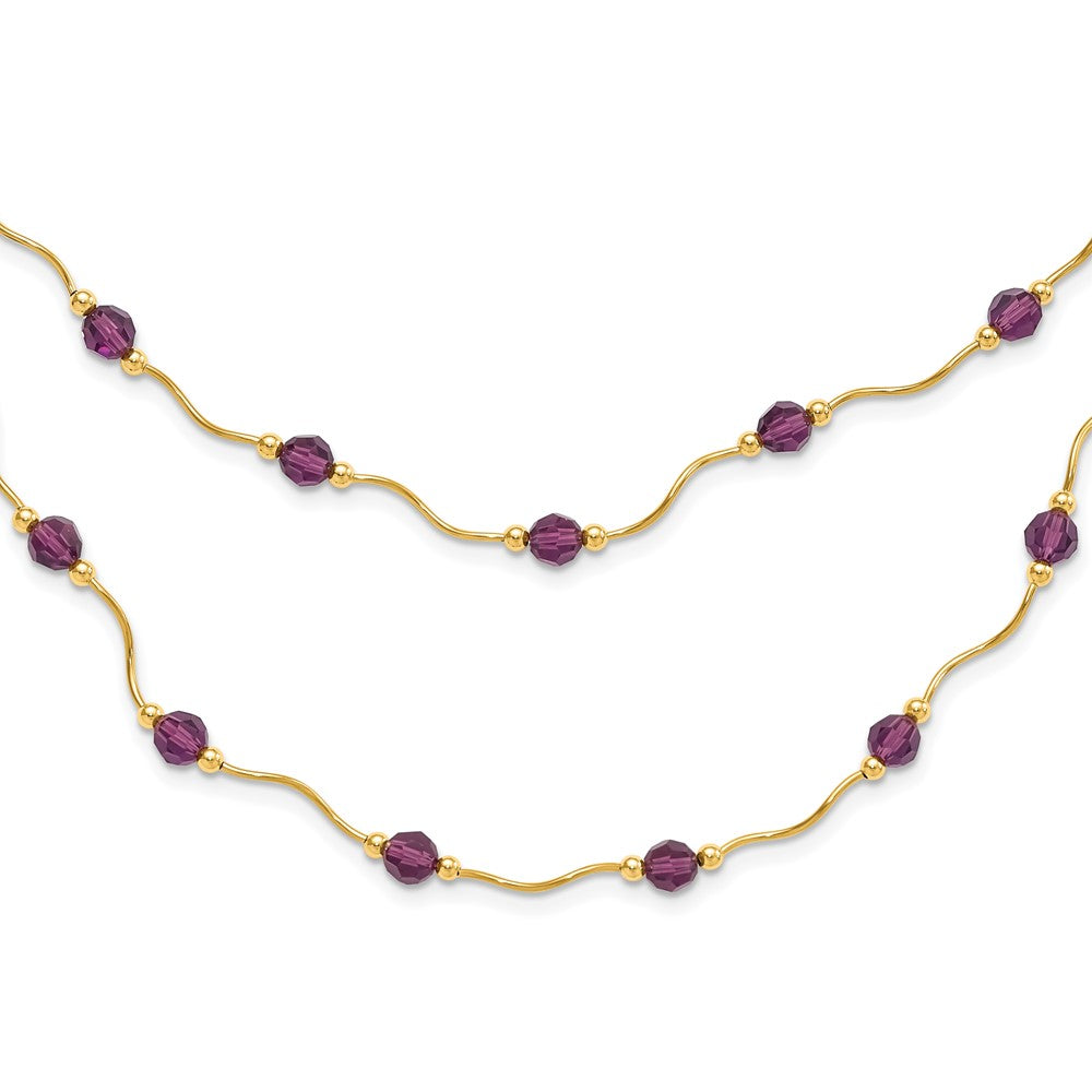 14K Yellow Gold 14Ky Spiral Bead & Purple Crystal Multistrand Necklace