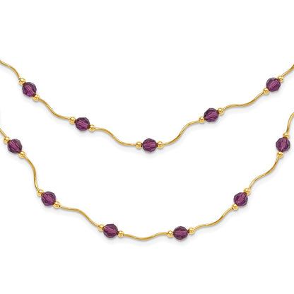 14K Yellow Gold 14Ky Spiral Bead & Purple Crystal Multistrand Necklace