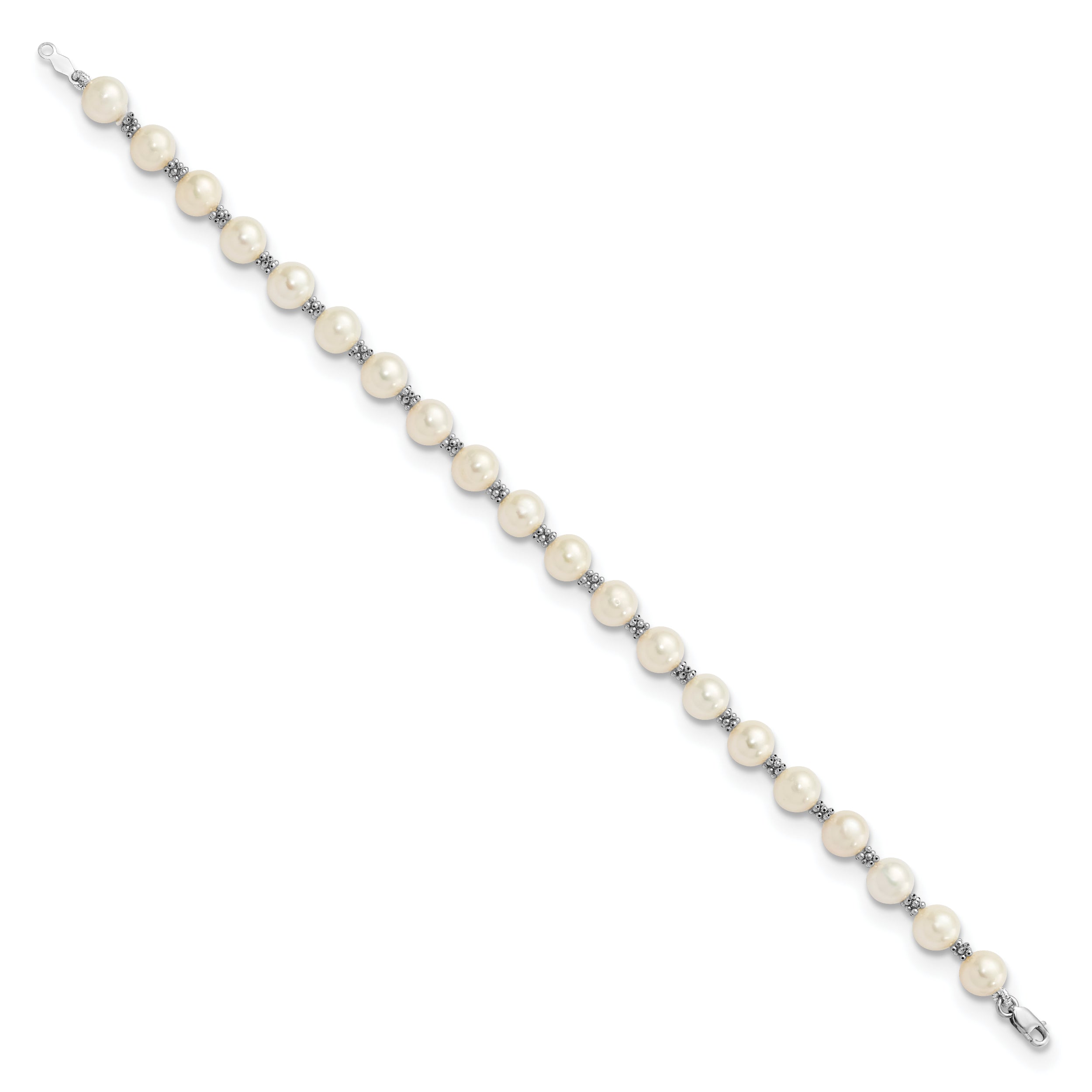 14K White Gold 6 7mm Semi Round Freshwater Cultured Pearl Bracelet