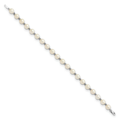 14K White Gold 6 7mm Semi Round Freshwater Cultured Pearl Bracelet
