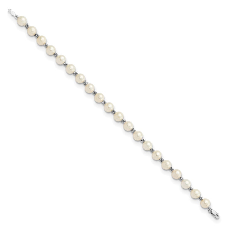 14K White Gold 6 7mm Semi Round Freshwater Cultured Pearl Bracelet