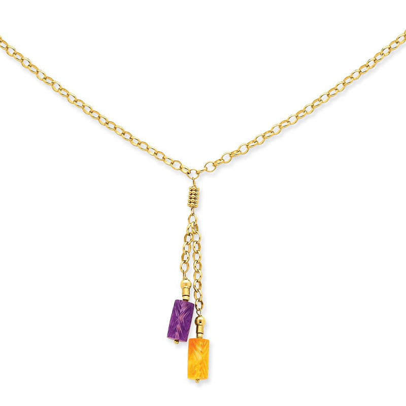 14K Yellow Gold Amethyst & Citrine Drop Necklace