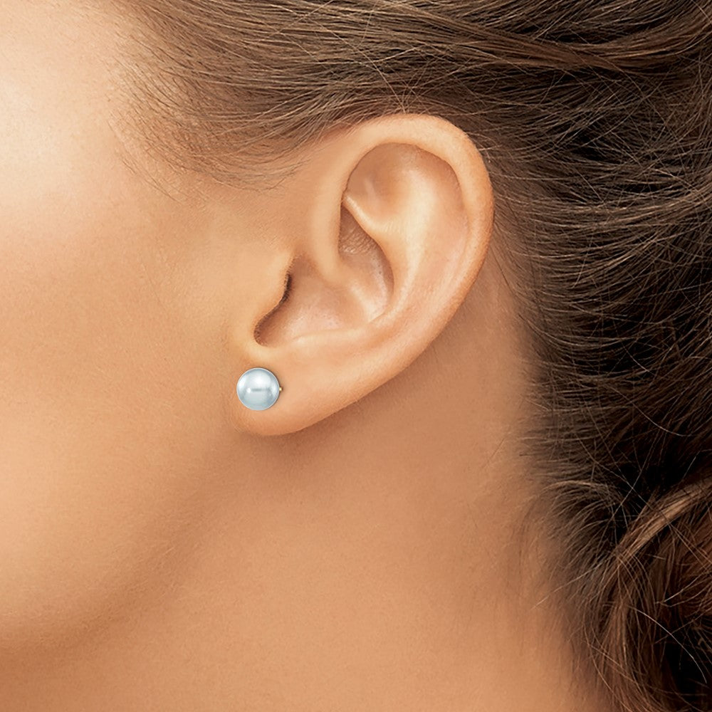 14K Yellow Gold 7 8mm Grey Round Akoya Saltwater Cultured Pearl Post Earrings