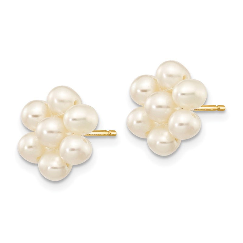 14K Yellow Gold 3 4mm White Egg Freshwater Cultured Pearl Flower Earrings