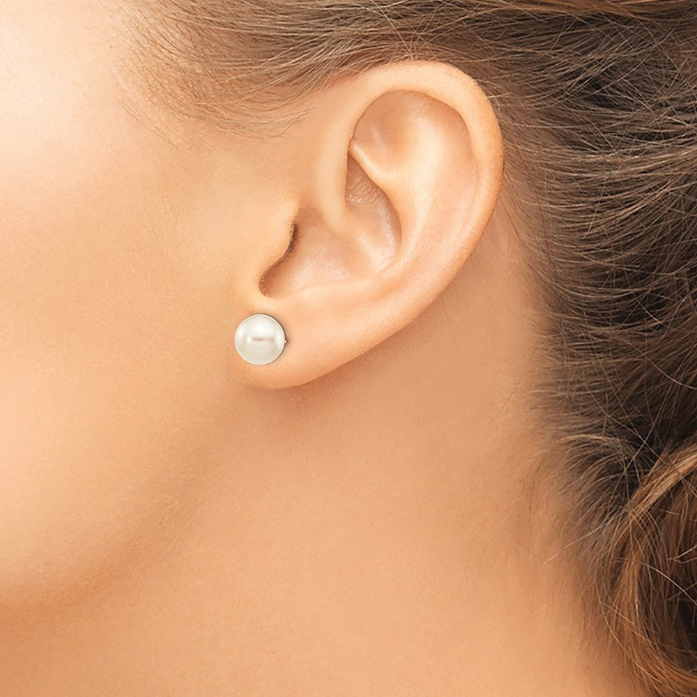14K Yellow Gold 8 9mm White Round Akoya Saltwater Cultured Pearl Stud Post Earrings