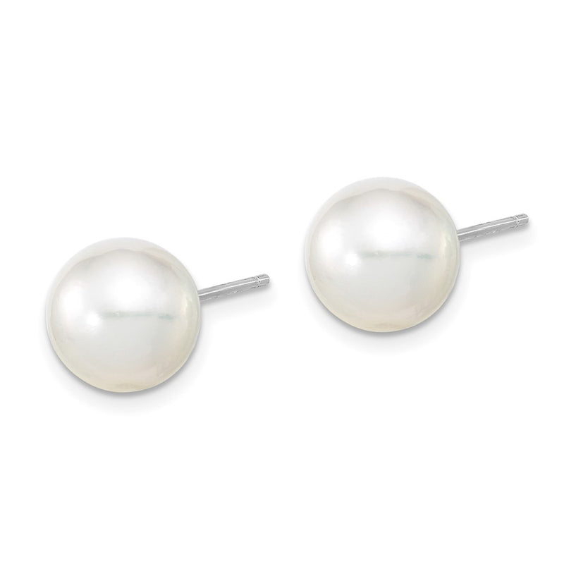 14K White Gold 9 10mm Round South Sea Saltwater Cultured Pearl Post Earrings