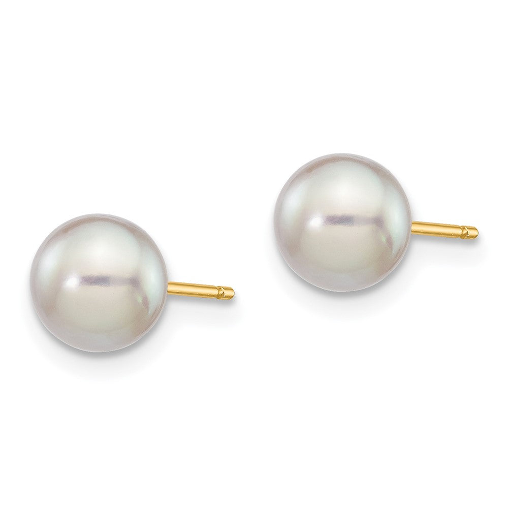 14K Yellow Gold 6 7mm Grey Round Akoya Saltwater Cultured Pearl Post Earrings