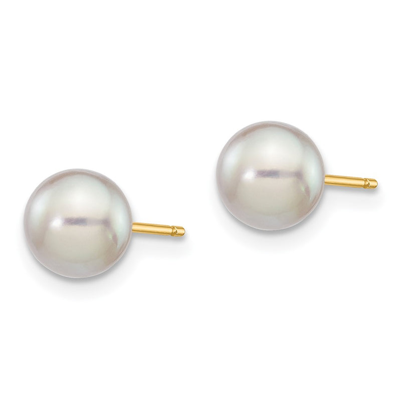 14K Yellow Gold 6 7mm Grey Round Akoya Saltwater Cultured Pearl Post Earrings