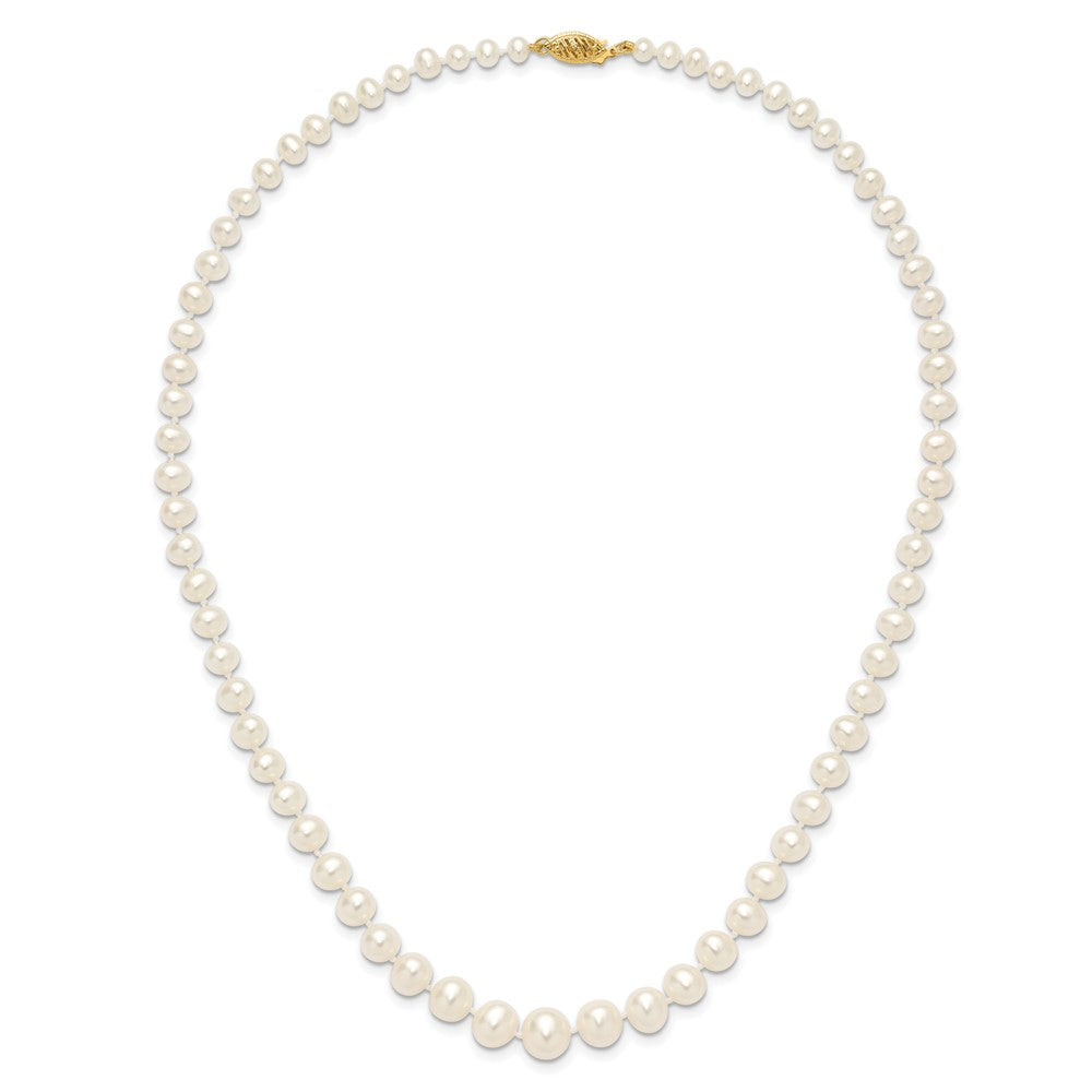 14K Yellow Gold 4 8mm White Freshwater Cultured Pearl Graduated 18 Inch Necklace