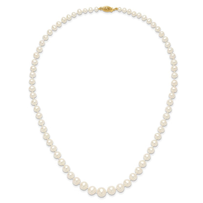 14K Yellow Gold 4 8mm White Freshwater Cultured Pearl Graduated 18 Inch Necklace