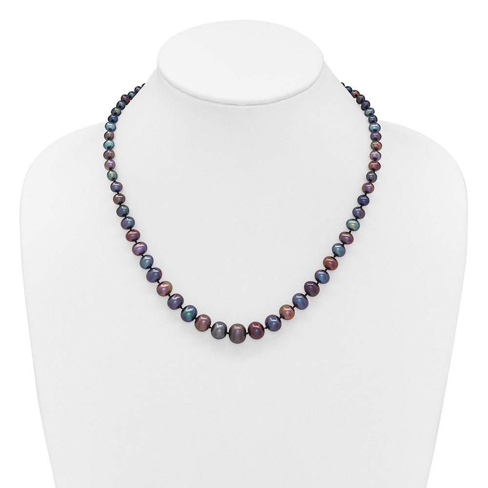 14K White Gold Wg 4-10mm Graduated Near Rnd Black Fwc Pearl 18in Necklace