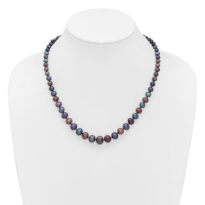 14K White Gold Wg 4-10mm Graduated Near Rnd Black Fwc Pearl 18in Necklace
