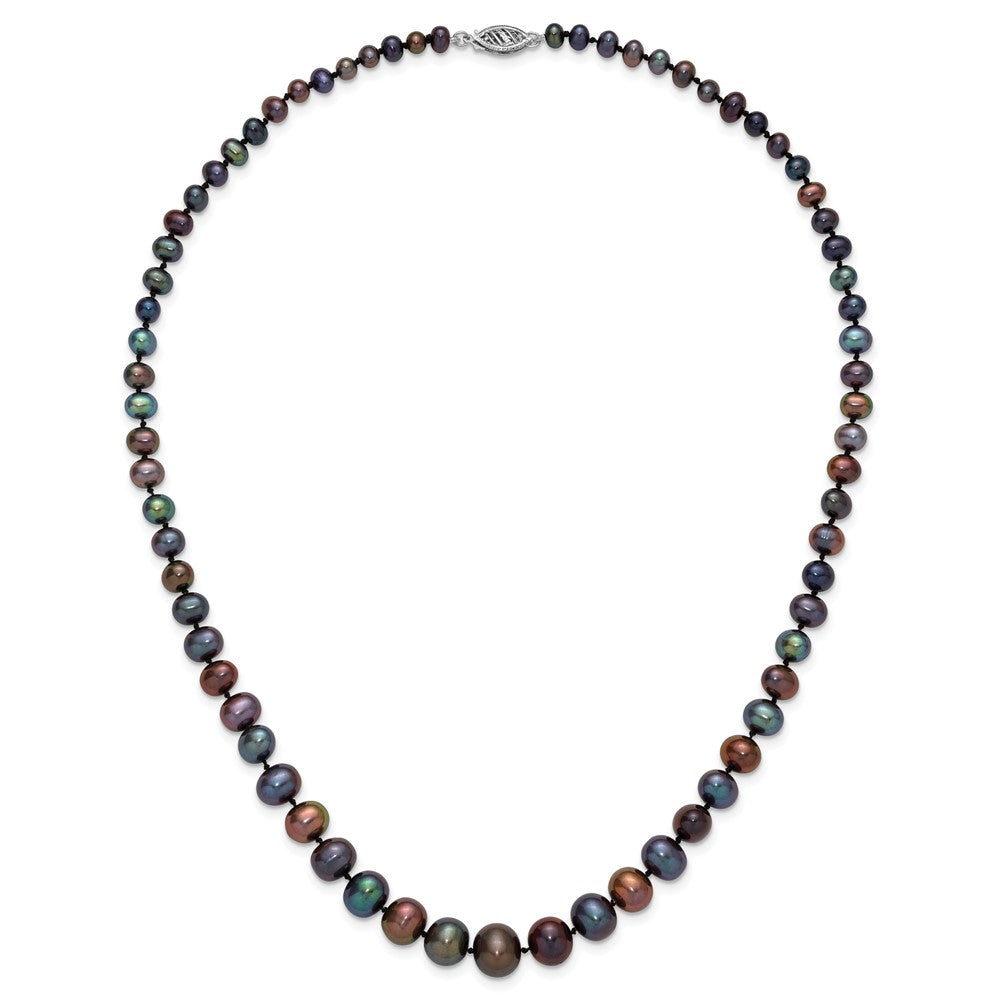 14K White Gold Wg 4-10mm Graduated Near Rnd Black Fwc Pearl 18in Necklace