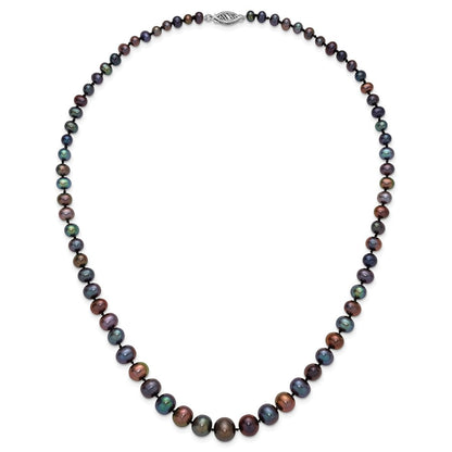14K White Gold Wg 4-10mm Graduated Near Rnd Black Fwc Pearl 18in Necklace