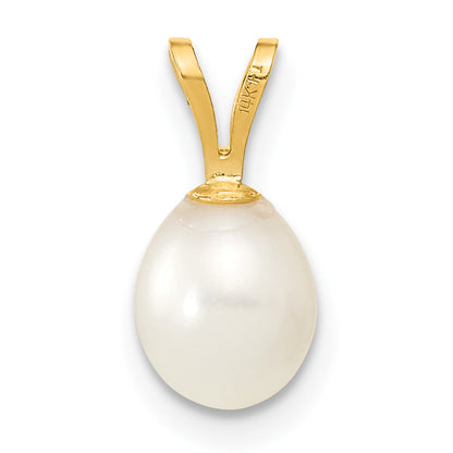 14k Yellow Gold 14K 6-7mm White Rice Freshwater Cultured Pearl Pendant