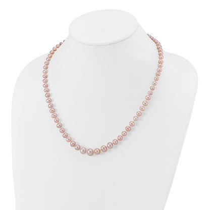 14K Yellow Gold 4 8mm Purple Freshwater Cultured Pearl Graduated 18 Inch Necklace