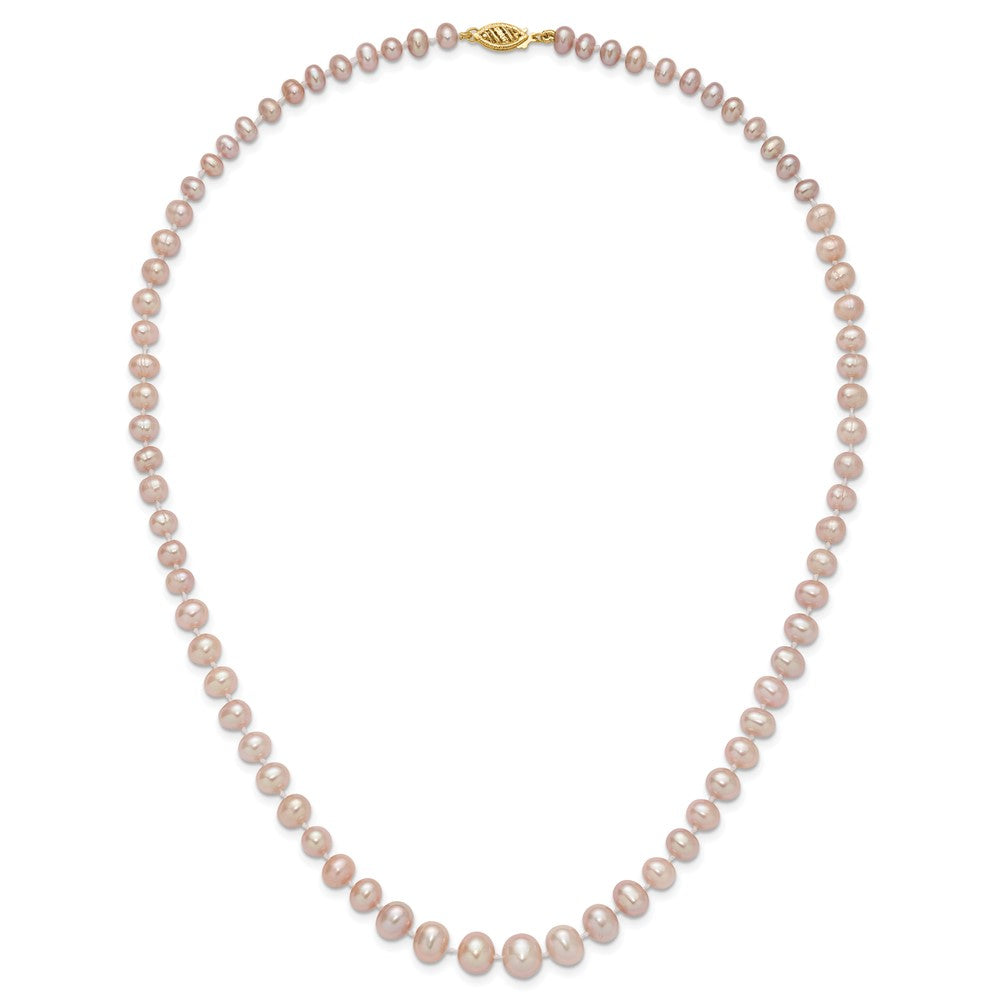 14K Yellow Gold 4 8mm Purple Freshwater Cultured Pearl Graduated 18 Inch Necklace