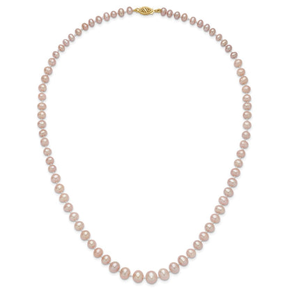 14K Yellow Gold 4 8mm Purple Freshwater Cultured Pearl Graduated 18 Inch Necklace
