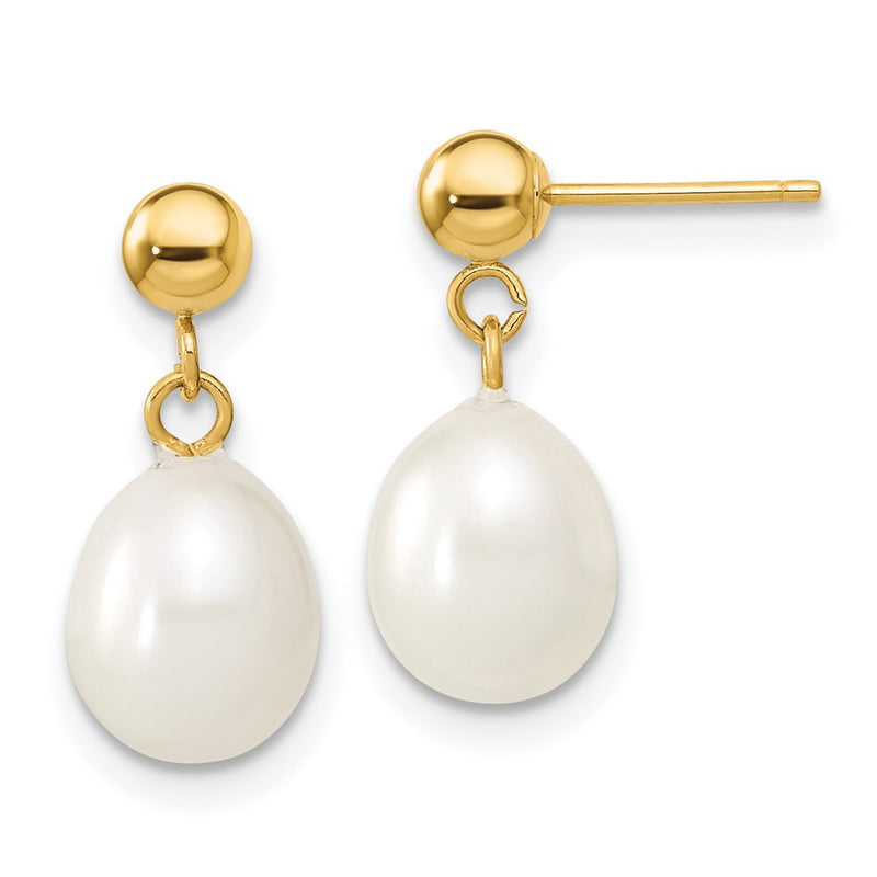14K Yellow Gold 7-8mm Rice Freshwater Cultured Pearl 18 In. Necklace & Post Earring Set