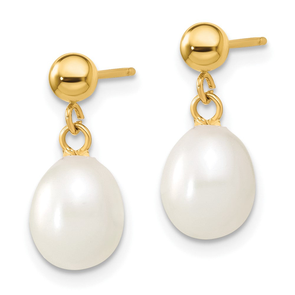 14K Yellow Gold 7-8mm Rice Freshwater Cultured Pearl 18 In. Necklace & Post Earring Set