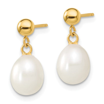 14K Yellow Gold 7-8mm Rice Freshwater Cultured Pearl 18 In. Necklace & Post Earring Set
