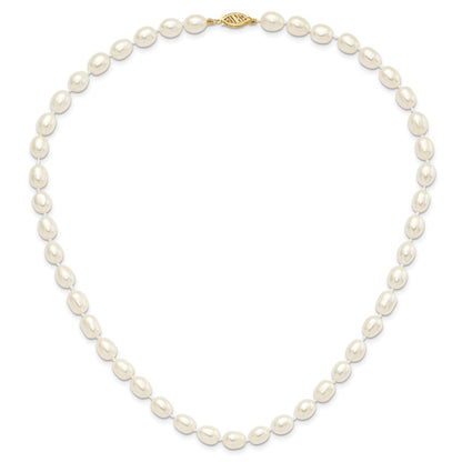 14K Yellow Gold 7-8mm Rice Freshwater Cultured Pearl 18 In. Necklace & Post Earring Set