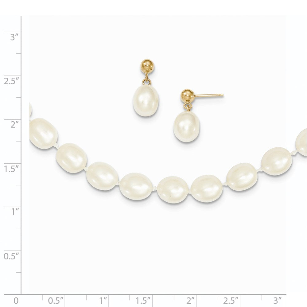 14K Yellow Gold 7-8mm Rice Freshwater Cultured Pearl 18 In. Necklace & Post Earring Set