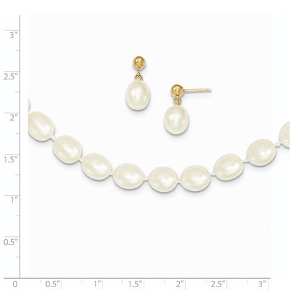 14K Yellow Gold 7-8mm Rice Freshwater Cultured Pearl 18 In. Necklace & Post Earring Set
