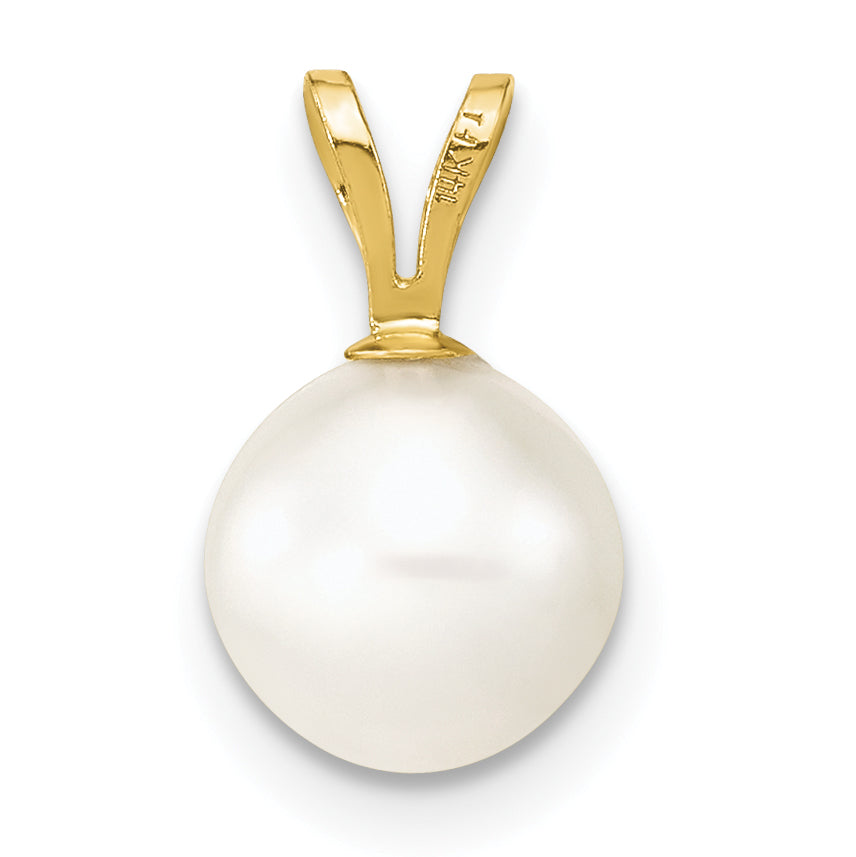14k Yellow Gold 14K 7-8mm White Round Freshwater Cultured Pearl Pendant