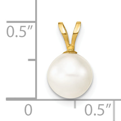 14k Yellow Gold 14K 7-8mm White Round Freshwater Cultured Pearl Pendant
