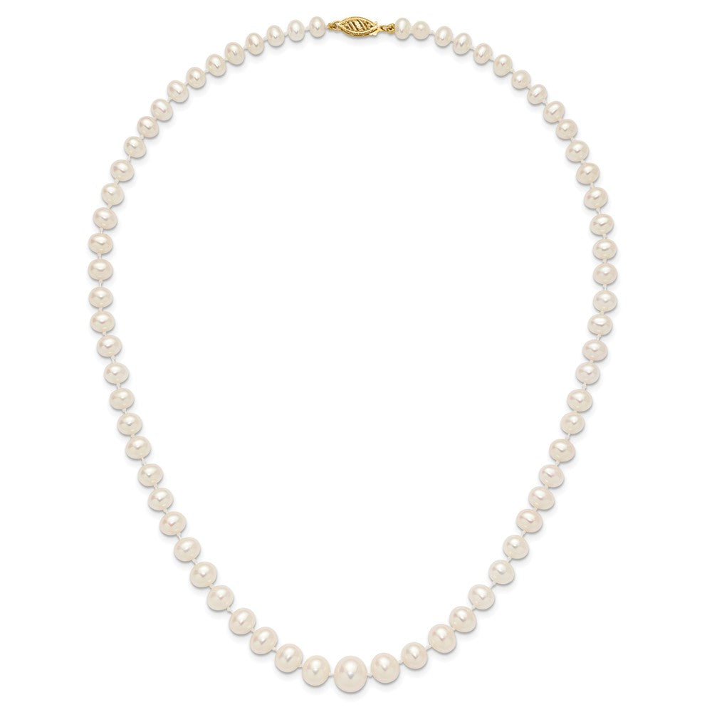14K Yellow Gold 4-9mm White Freshwater Cultured Pearl Graduated Necklace