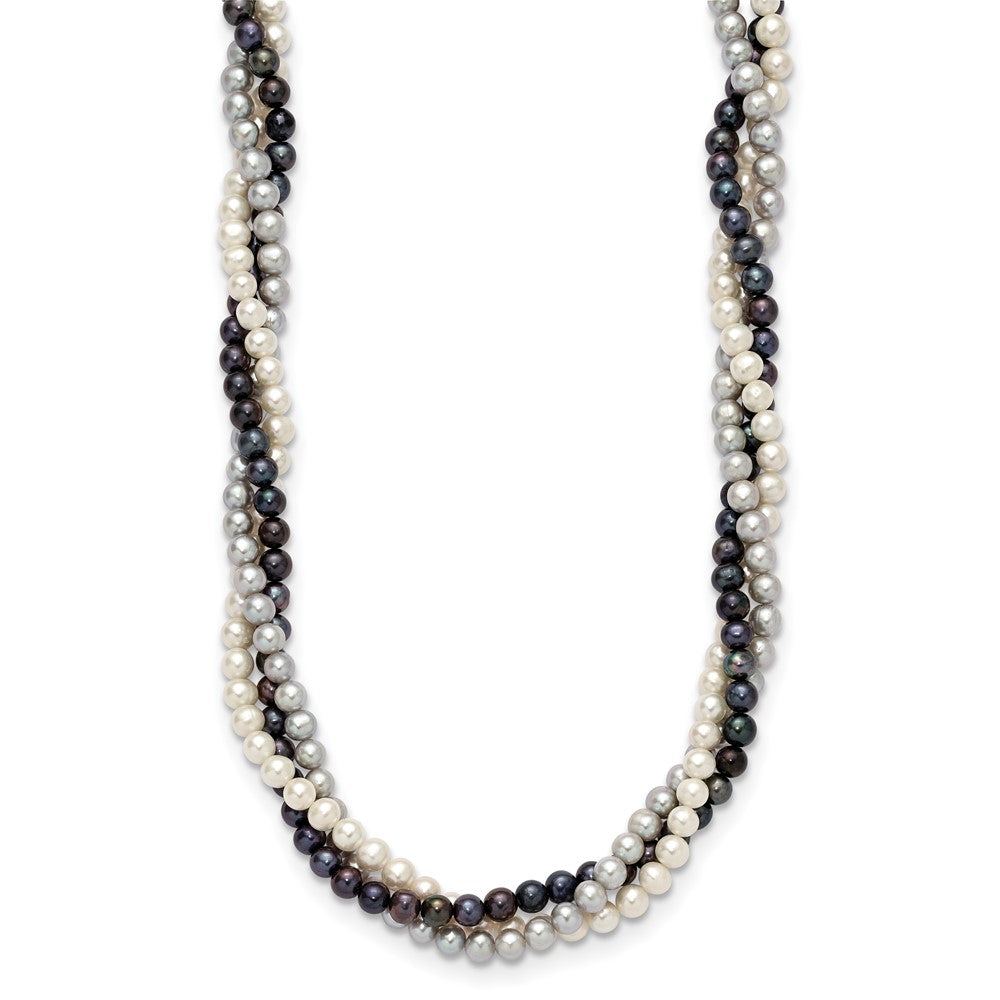 14K Yellow Gold 6-7mm Multicolor Freshwater Cultured Pearl 3-strand Necklace