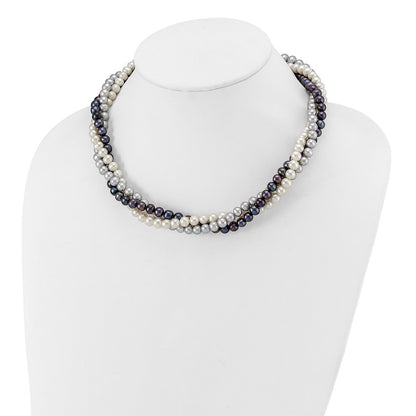 14K Yellow Gold 6-7mm Multicolor Freshwater Cultured Pearl 3-strand Necklace