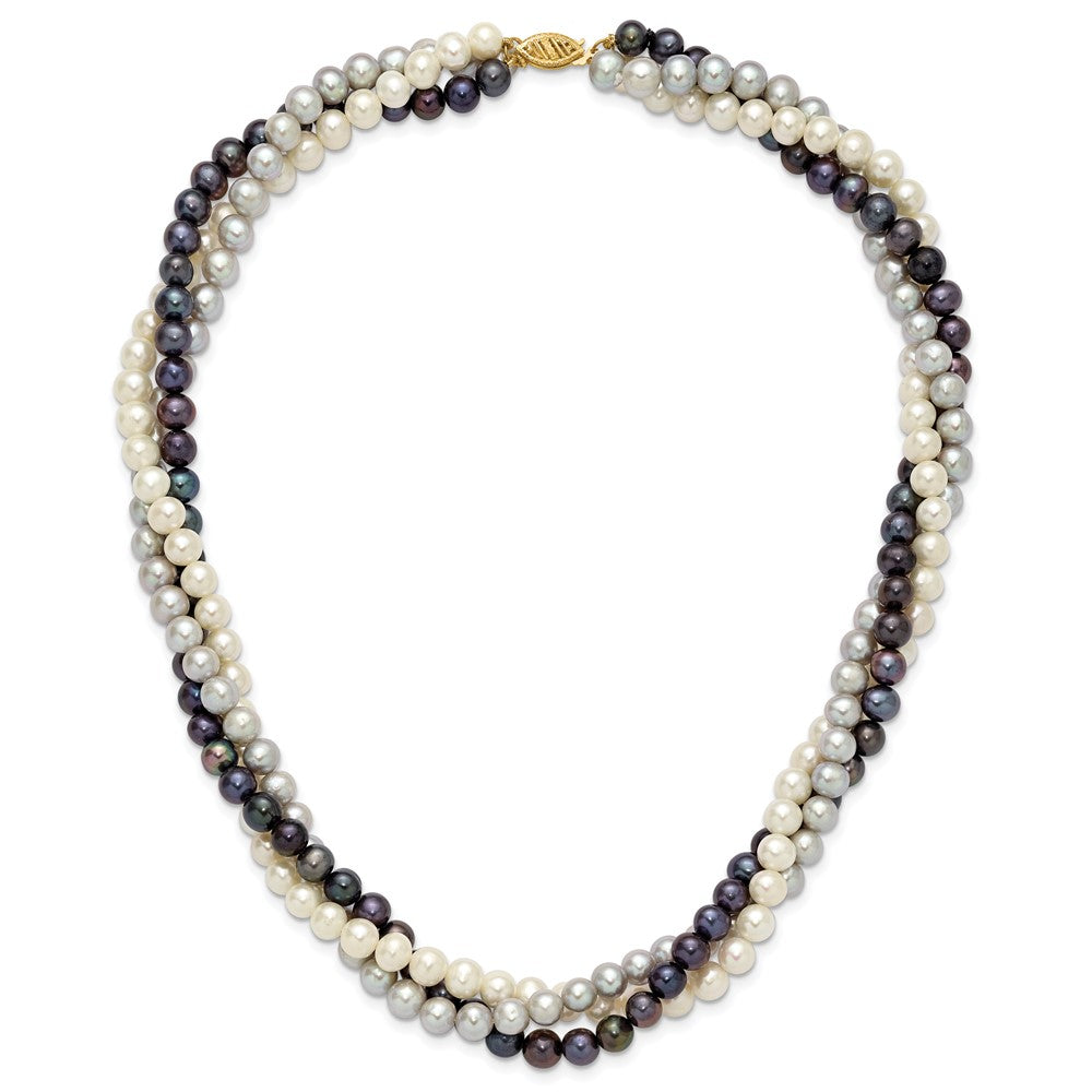 14K Yellow Gold 6-7mm Multicolor Freshwater Cultured Pearl 3-strand Necklace