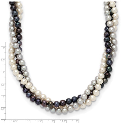14K Yellow Gold 6-7mm Multicolor Freshwater Cultured Pearl 3-strand Necklace