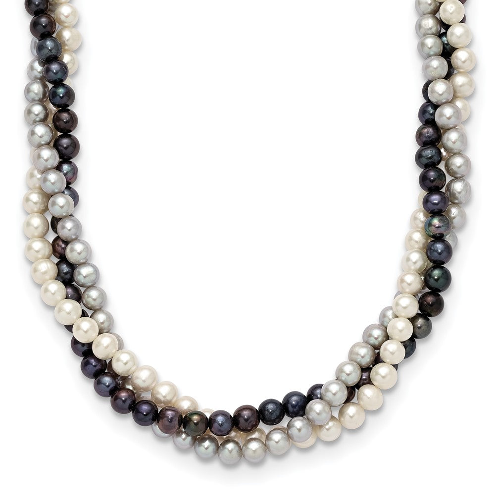 14K Yellow Gold 6-7mm Multicolor Freshwater Cultured Pearl 3-strand Necklace