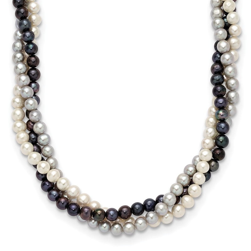 14K Yellow Gold 6-7mm Multicolor Freshwater Cultured Pearl 3-strand Necklace