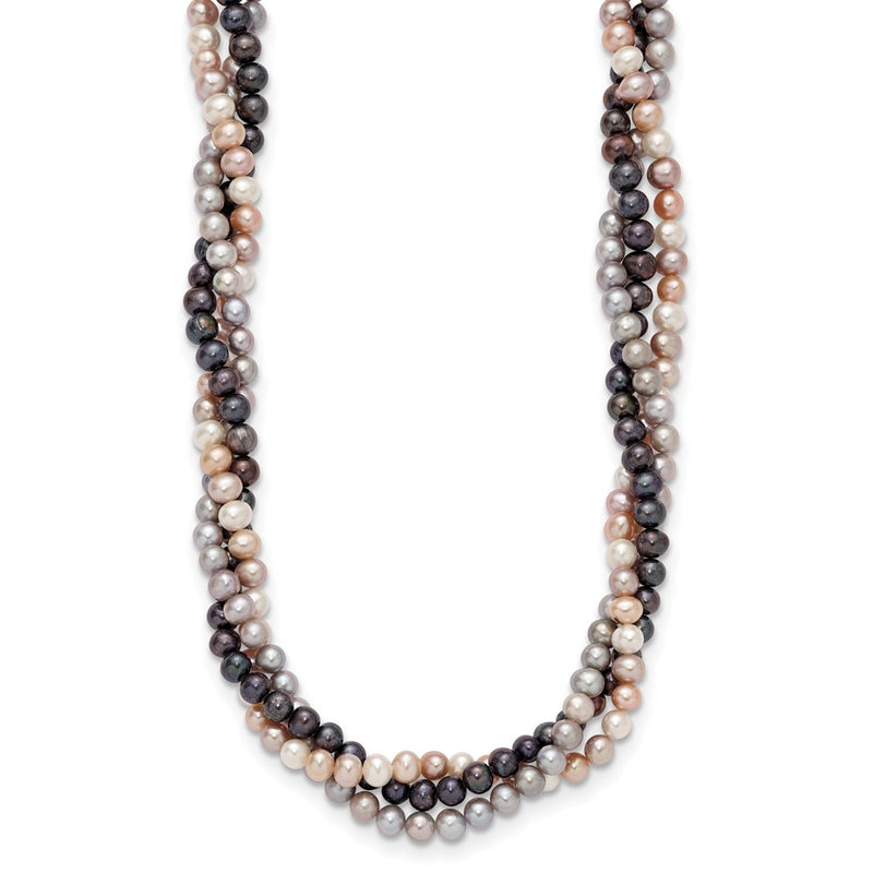 14K White Gold 6-7mm Multicolor Freshwater Cultured Pearl 3-strand Necklace