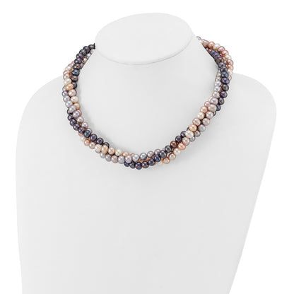14K White Gold 6-7mm Multicolor Freshwater Cultured Pearl 3-strand Necklace